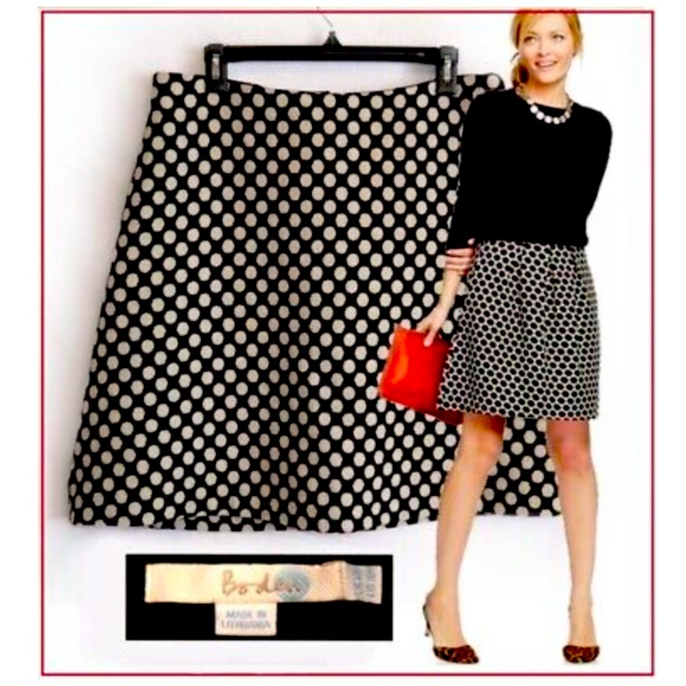 Boden Wool Tweed Skirt With Pockets Pencil Black Polka Dot 6R